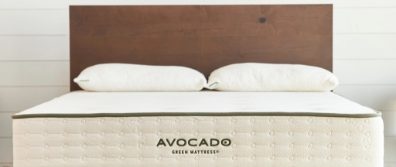 Avocado Green 100% Organic latex hybrid mattress on a Malibu bedframe with organic latex pillows in bedroom