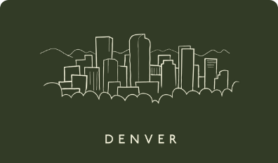 Etching of the Denver city skyline with a green background