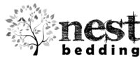 Nest Bedding logo with a tree and two birds.